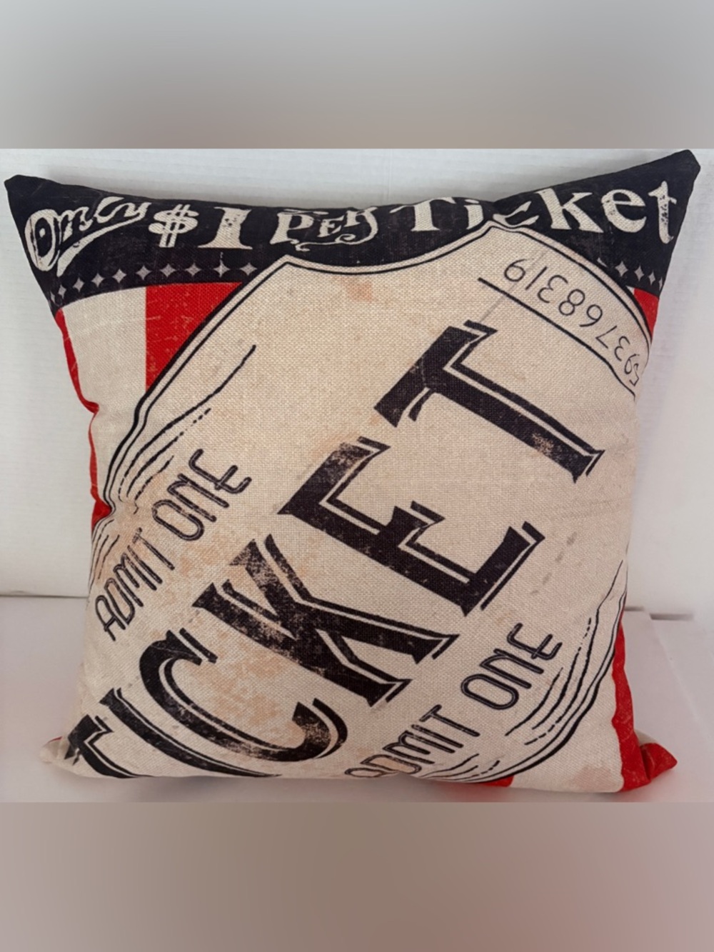 Vintage Movie Night Ticket Graphic Art Cover Throw Pillow. Size 19 X 19